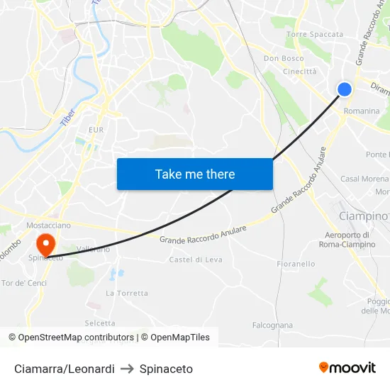 Ciamarra/Leonardi to Spinaceto map