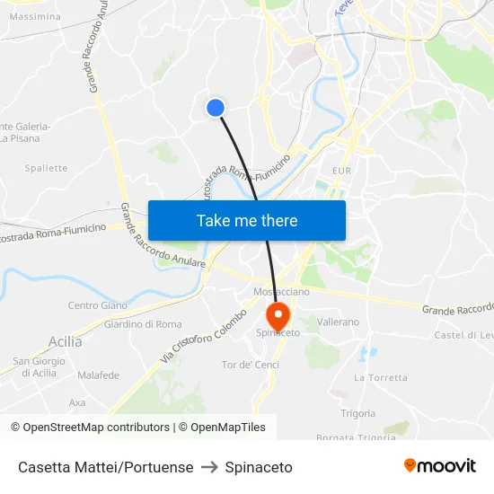 Casetta Mattei/Portuense to Spinaceto map
