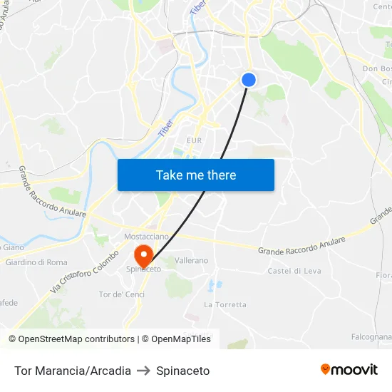 Tor Marancia/Arcadia to Spinaceto map
