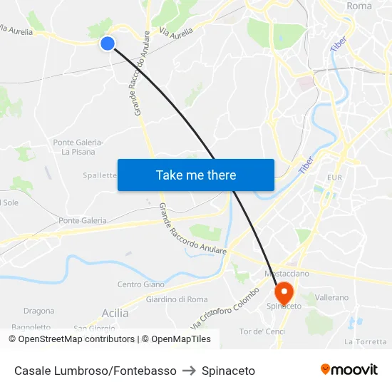 Casale Lumbroso/Fontebasso to Spinaceto map