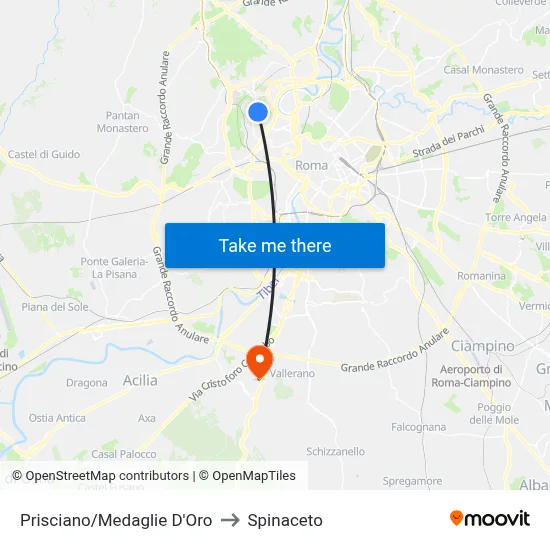 Prisciano/Gold Medals to Spinaceto map
