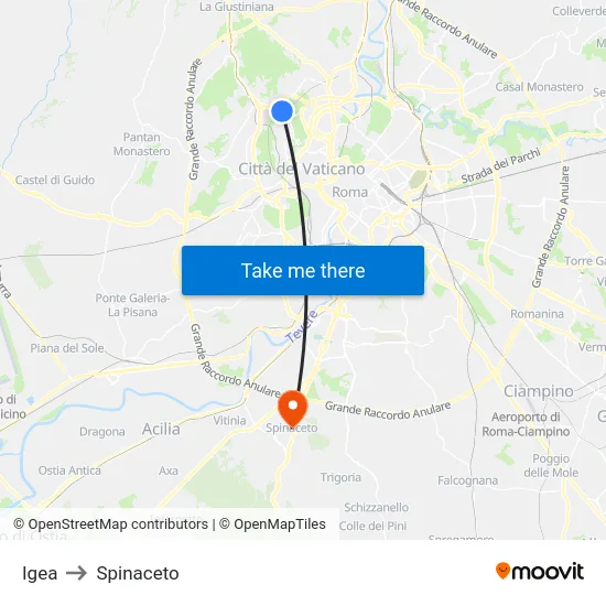 Igea to Spinaceto map