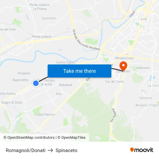 Romagnoli/Donati to Spinaceto map