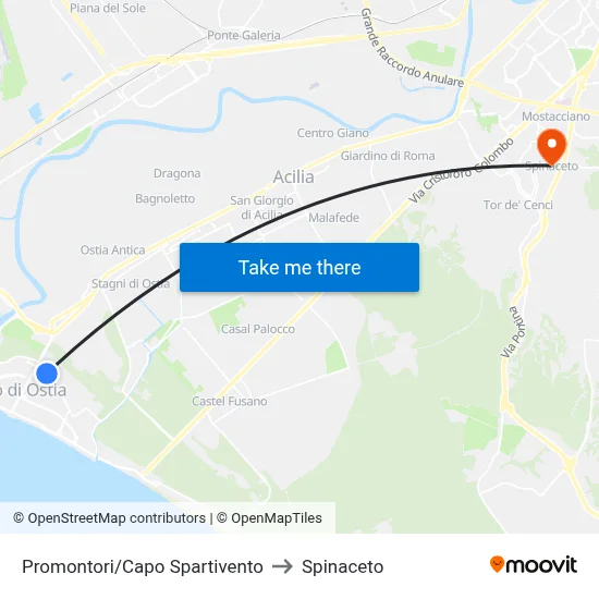 Promontori/Cape Spartivento to Spinaceto map