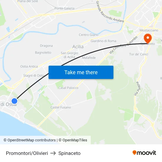 Promontori/Olivieri to Spinaceto map