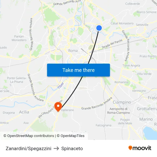 Zanardini/Spegazzini to Spinaceto map
