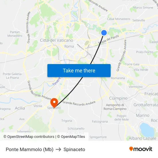 Ponte Mammolo (Mb) to Spinaceto map