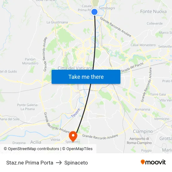Prima Porta Station to Spinaceto map