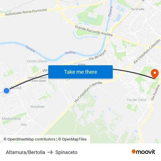 Altamura/Bertolla to Spinaceto map
