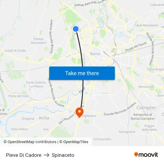 Pieve Di Cadore to Spinaceto map