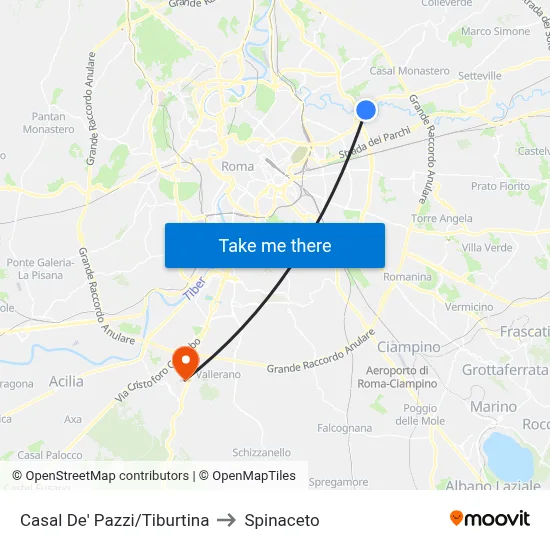 Casal De' Pazzi/Tiburtina to Spinaceto map