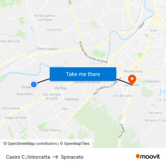 Casini C./Intorcetta to Spinaceto map