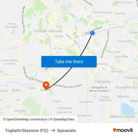 Togliatti/Stazione (Fl2) to Spinaceto map