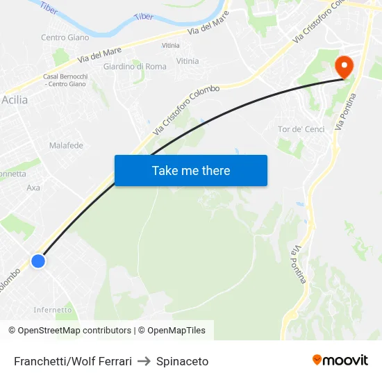 Franchetti/Wolf Ferrari to Spinaceto map