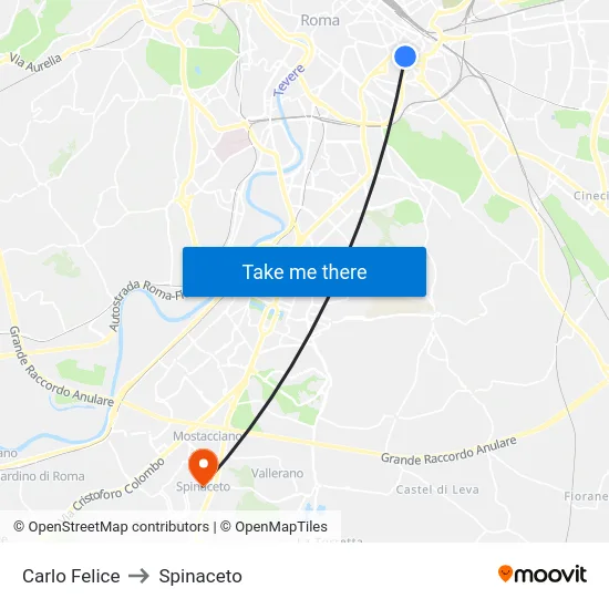 Carlo Felice to Spinaceto map