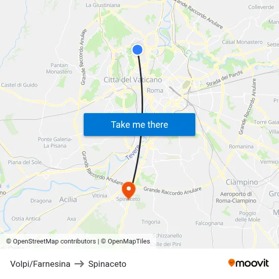 Volpi/Farnesina to Spinaceto map