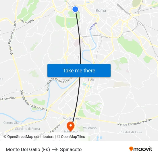 Monte Del Gallo (Fs) to Spinaceto map