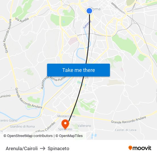 Arenula/Cairoli to Spinaceto map