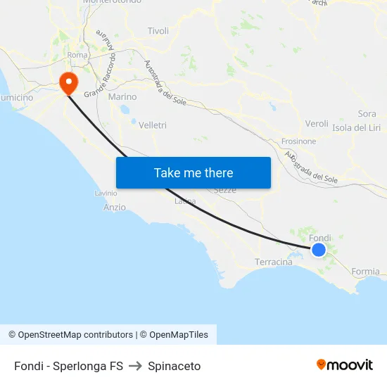 Fondi - Sperlonga FS to Spinaceto map