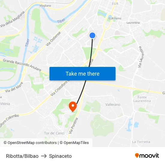Ribotta/Bilbao to Spinaceto map