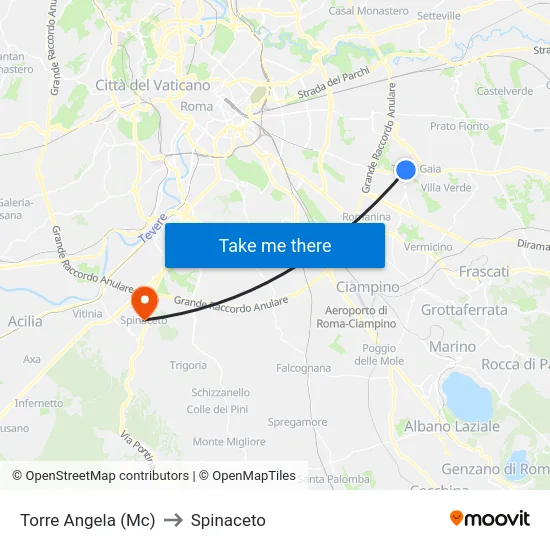 Torre Angela (Mc) to Spinaceto map