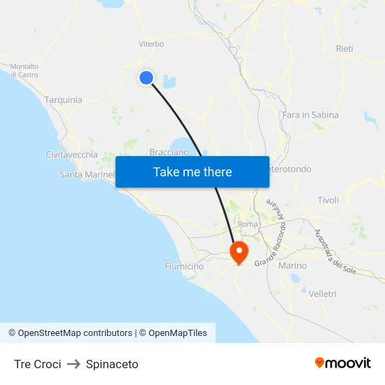 Tre Croci to Spinaceto map