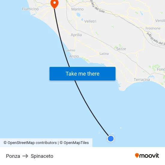 Ponza to Spinaceto map