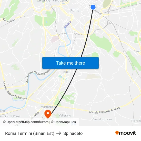Roma Termini (Binari Est) to Spinaceto map
