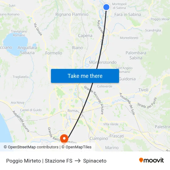 Poggio Mirteto | Railway Station to Spinaceto map