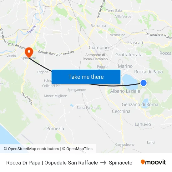 Rocca Di Papa | Ospedale San Raffaele to Spinaceto map
