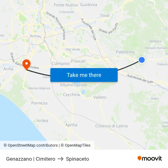 Genazzano | Cemetery to Spinaceto map