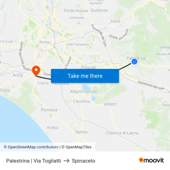 Palestrina | Via Togliatti to Spinaceto map