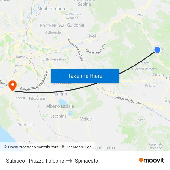 Subiaco | Piazza Falcone to Spinaceto map