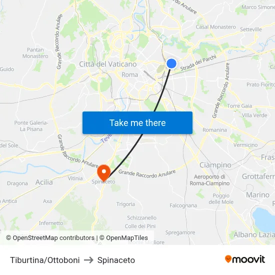 Tiburtina/Ottoboni to Spinaceto map