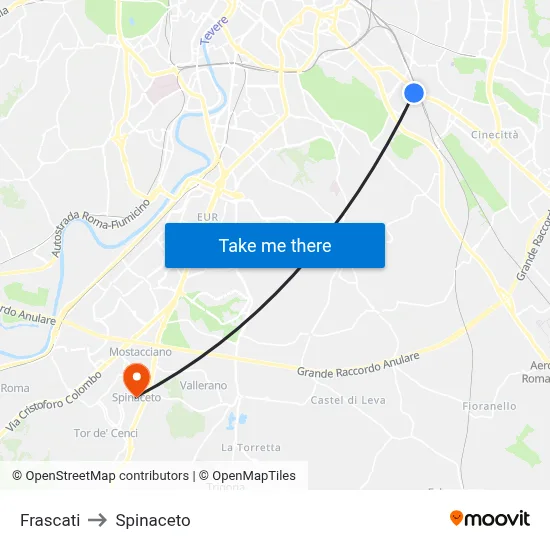 Frascati to Spinaceto map