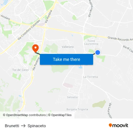 Brunetti to Spinaceto map
