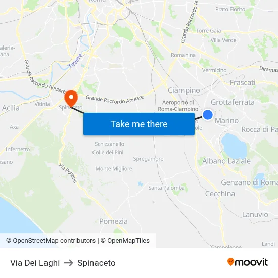 Via Dei Laghi to Spinaceto map