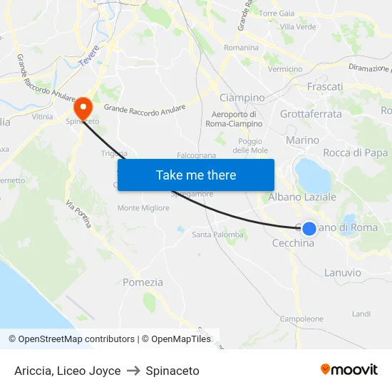 Ariccia, Liceo Joyce to Spinaceto map