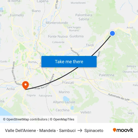 Valle Dell'Aniene - Mandela - Sambuci to Spinaceto map