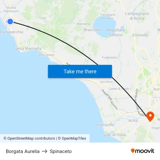 Borgata Aurelia to Spinaceto map