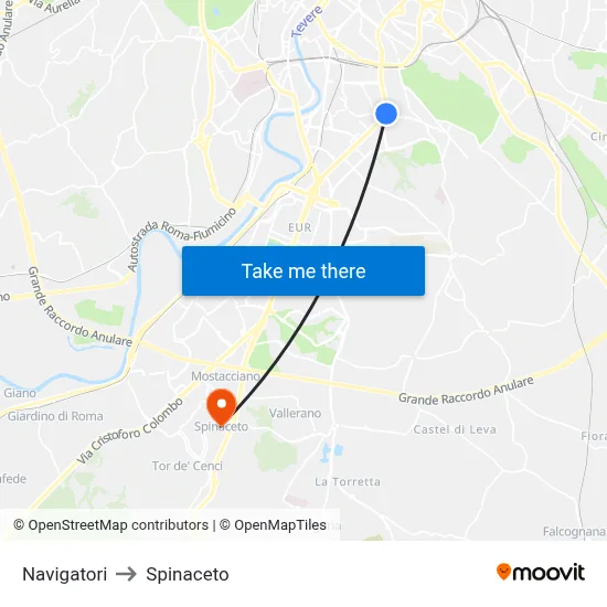 Navigatori to Spinaceto map