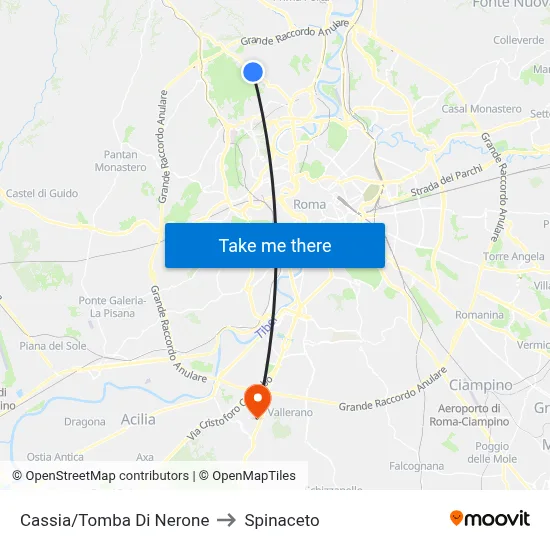Cassia/Tomb of Nero to Spinaceto map