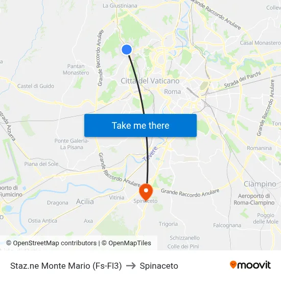 Staz.ne Monte Mario (Fs-Fl3) to Spinaceto map