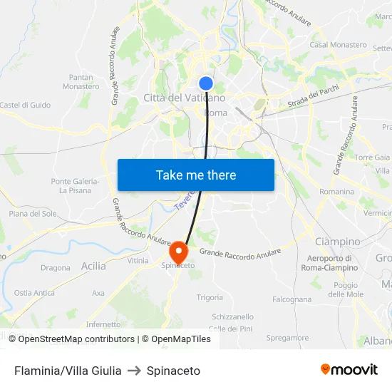 Flaminia/Villa Giulia to Spinaceto map