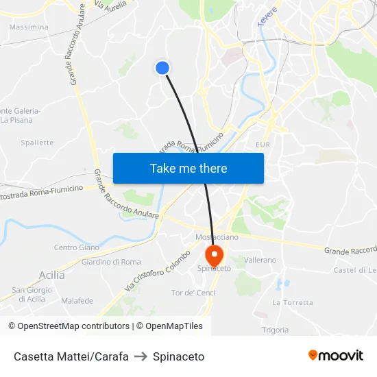 Casetta Mattei/Carafa to Spinaceto map