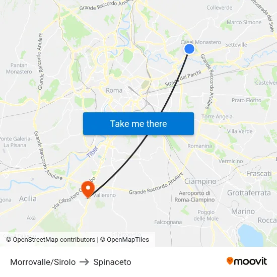 Morrovalle/Sirolo to Spinaceto map