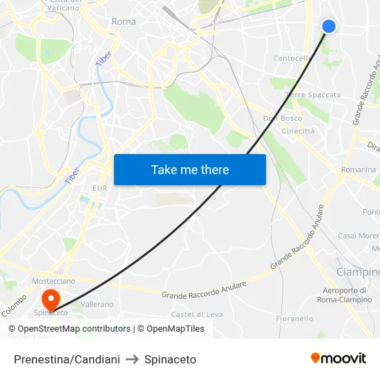 Prenestina/Candiani to Spinaceto map