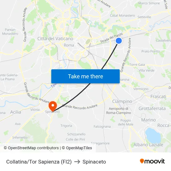 Collatina/Tor Sapienza (Fl2) to Spinaceto map