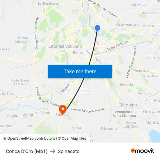 Conca D'Oro (Mb1) to Spinaceto map