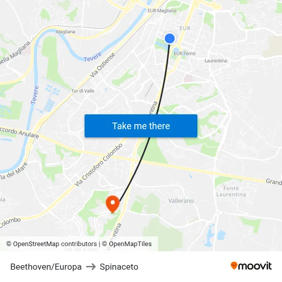 Beethoven/Europa to Spinaceto map